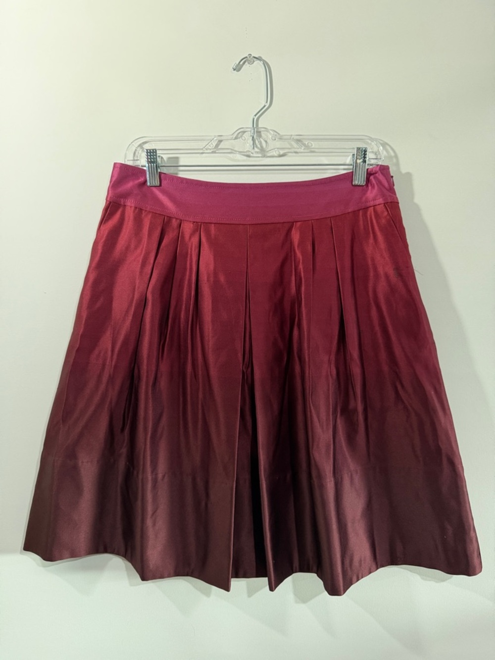 Ann Taylor Two-Tone Burgundy to Magenta A-Line Pleated Skirt